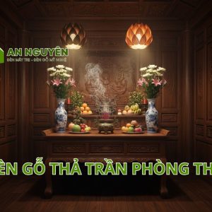Đèn gỗ thả trần phòng thờ đẹp