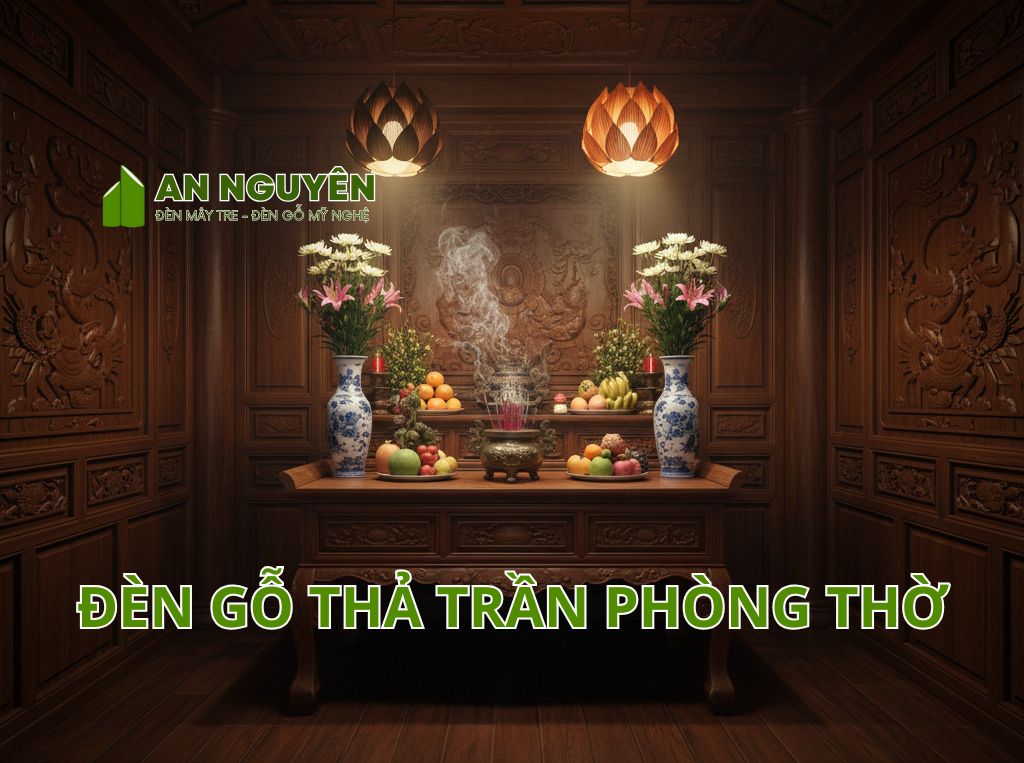 Đèn gỗ thả trần phòng thờ đẹp