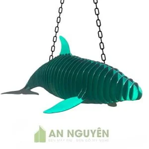 Đèn Gỗ: Mẫu đèn gỗ cá nhà táng siêu to trang trí cho nhà hàng hải sản