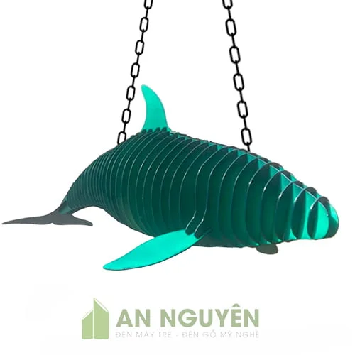Đèn Gỗ: Mẫu đèn gỗ cá nhà táng siêu to trang trí cho nhà hàng hải sản