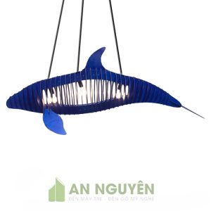Đèn Gỗ: Mẫu đèn gỗ cá nhà táng siêu to trang trí cho nhà hàng hải sản