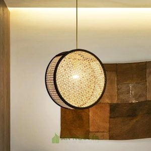 Mẫu đèn mây mắt cáo thả trần trang trí bàn ăn kiểu túi xách tròn
