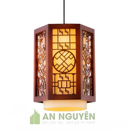 đèn gỗ lục giác lồng vải