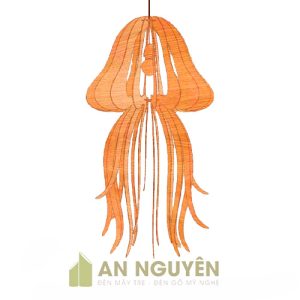 Đèn Gỗ: Mẫu đèn gỗ thả trần hình con sứa cỡ nhỏ trang trí nhà hàng hải sản Sài Gòn