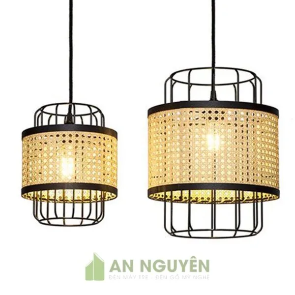 Mẫu đèn mây mắt cáo và khung sắt decor không gian phòng khách