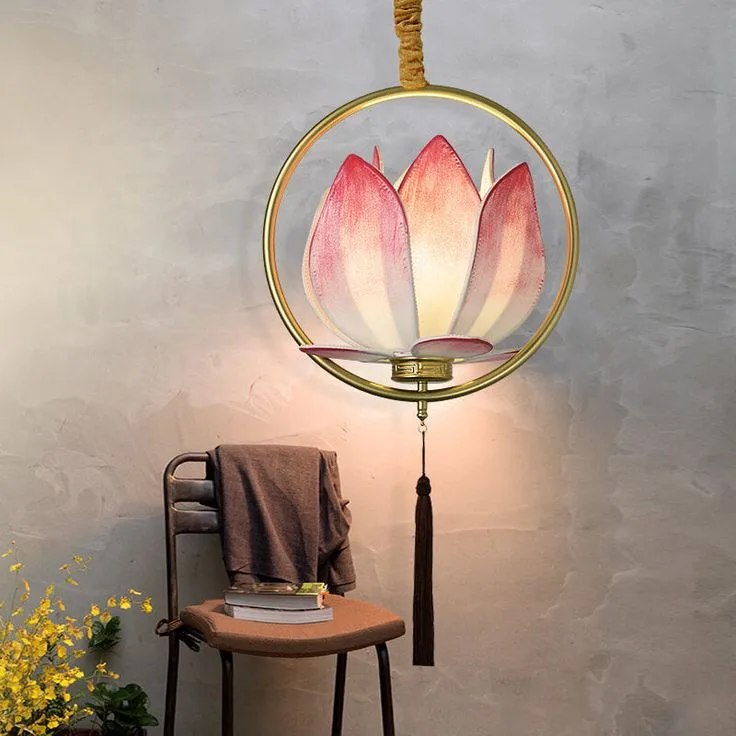 Đèn vải hoa sen cách điệu thả trần