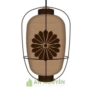 Đèn Vải: Mẫu đèn lồng in logo có khung sắt bên ngoài trang trí nhà hàng Nhật