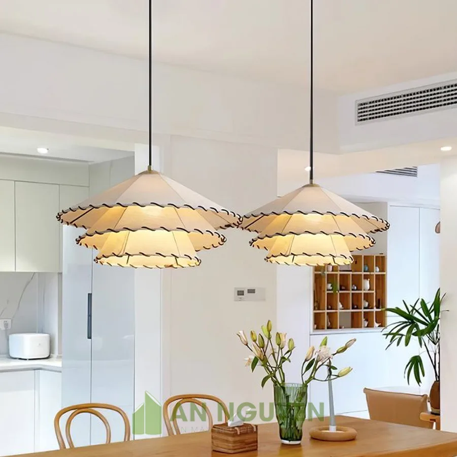 Đèn Vải: Mẫu đèn vải trang trí bàn ăn gia đình kiểu hình nấm 2 tầng, 3 tầng