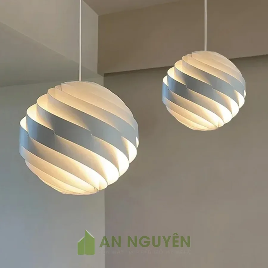 Đèn Gỗ: Mẫu đèn gỗ verneer hình cầu xoắn trang trí phòng khách