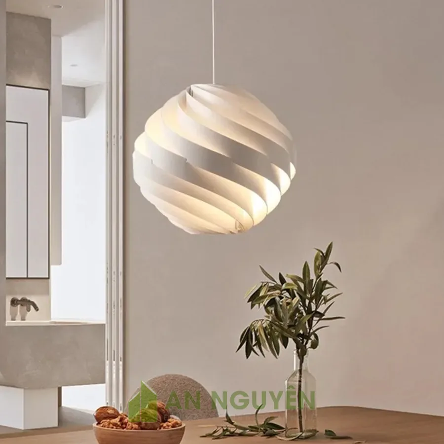 Đèn Gỗ: Mẫu đèn gỗ verneer hình cầu xoắn trang trí phòng khách