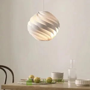 Đèn Gỗ: Mẫu đèn gỗ verneer hình cầu xoắn trang trí phòng khách