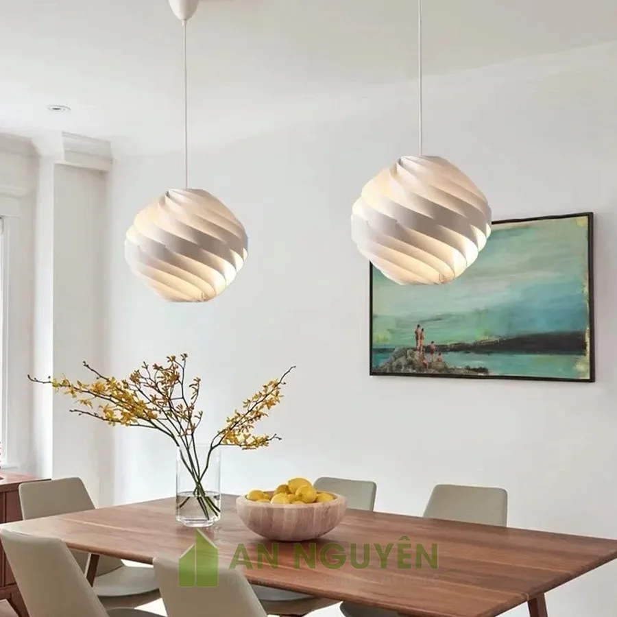 Đèn Gỗ: Mẫu đèn gỗ verneer hình cầu xoắn trang trí phòng khách