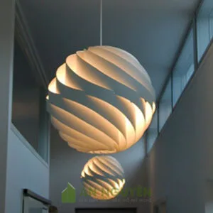 Đèn Gỗ: Mẫu đèn gỗ verneer hình cầu xoắn trang trí phòng khách