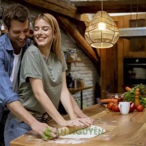 Đèn Dây Thừng: Mẫu đèn thả dây thừng quấn khung sắt kiểu trái mận trang trí bàn ăn