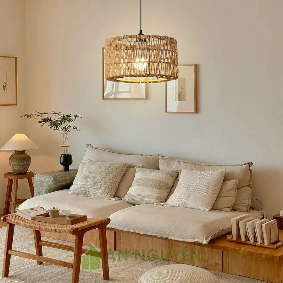 Đèn Dây Thừng: Mẫu đèn quấn thừng thả trần trang trí quán cafe decor mộc mạc