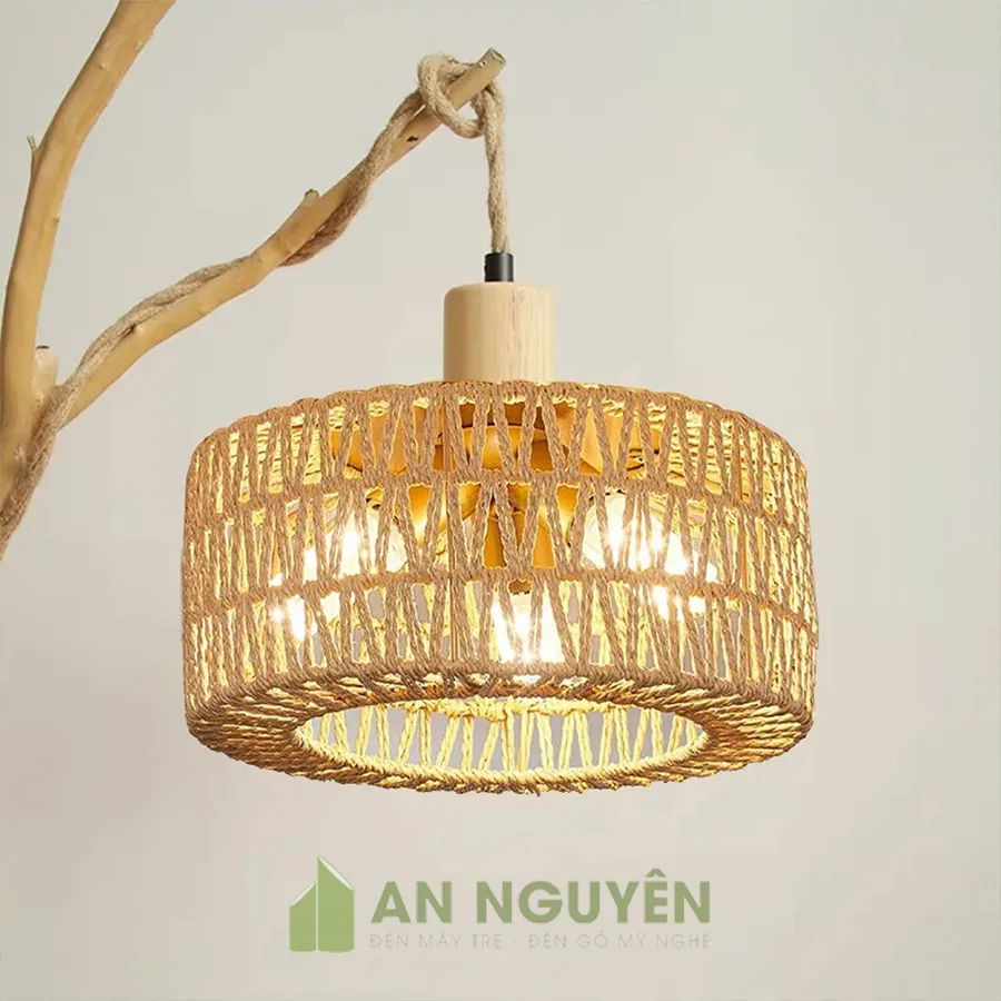 Đèn Dây Thừng: Mẫu đèn quấn thừng thả trần trang trí quán cafe decor mộc mạc