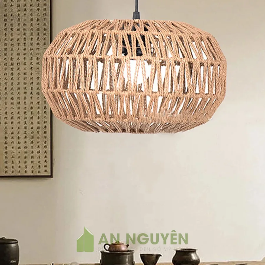 Đèn Dây Thừng: Đèn thả quấn thừng kiểu trái bí trang trí quán ăn