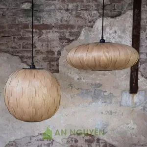 Mẫu đèn gỗ verneer thả trần trang trí bàn ăn hình bí ngô