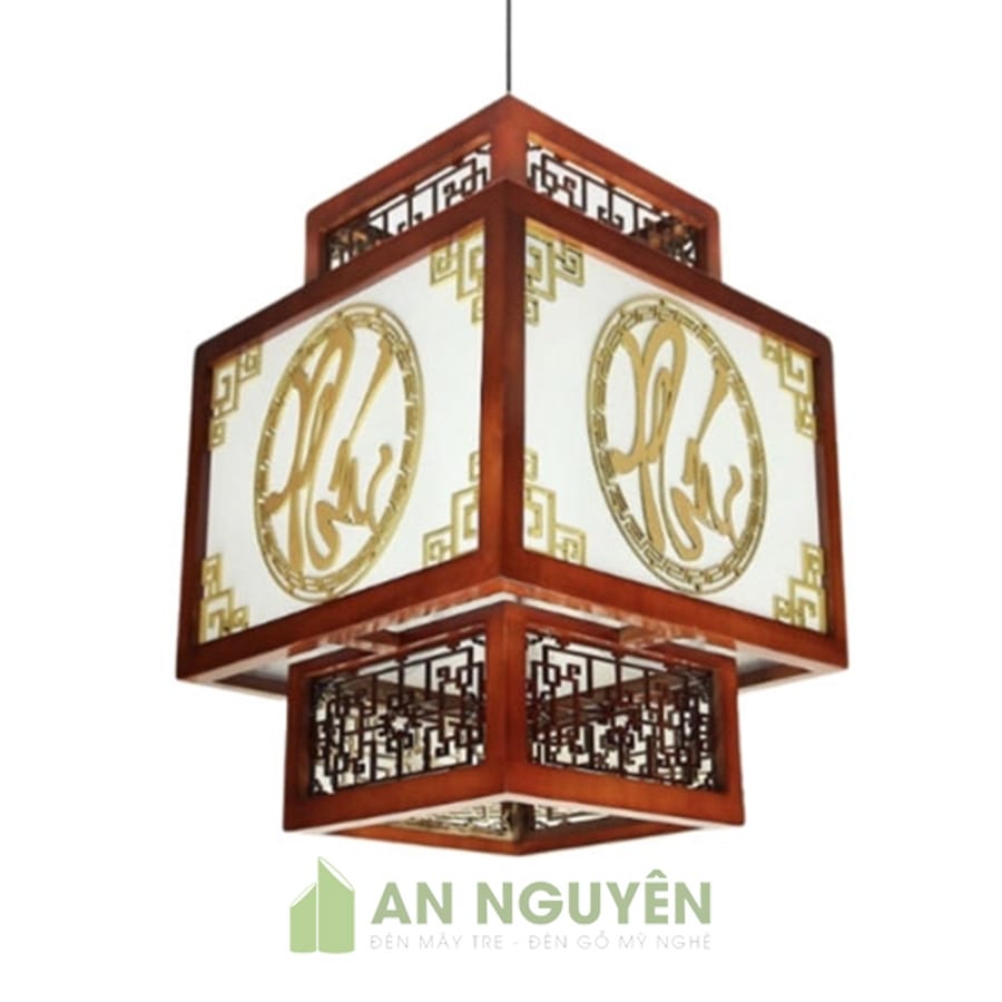 đèn gỗ thả trần phòng thờ chữ Phúc
