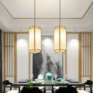 Đèn Gỗ: Mẫu đèn gỗ hộp chữ nhật đứng thon gọn thả trần trang trí bàn bar, bàn đảo bếp