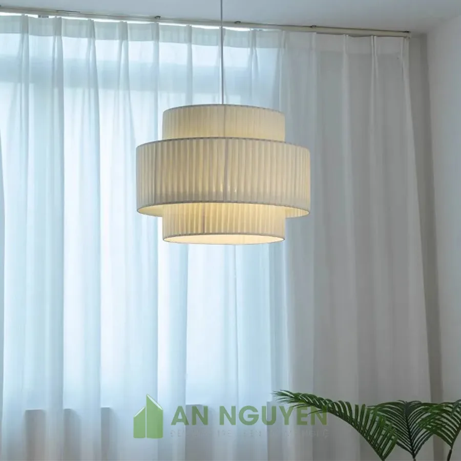 Đèn Vải: Mẫu đèn vải xếp ly 2 trụ lồng nhau trang phòng khách phong cách tối giản