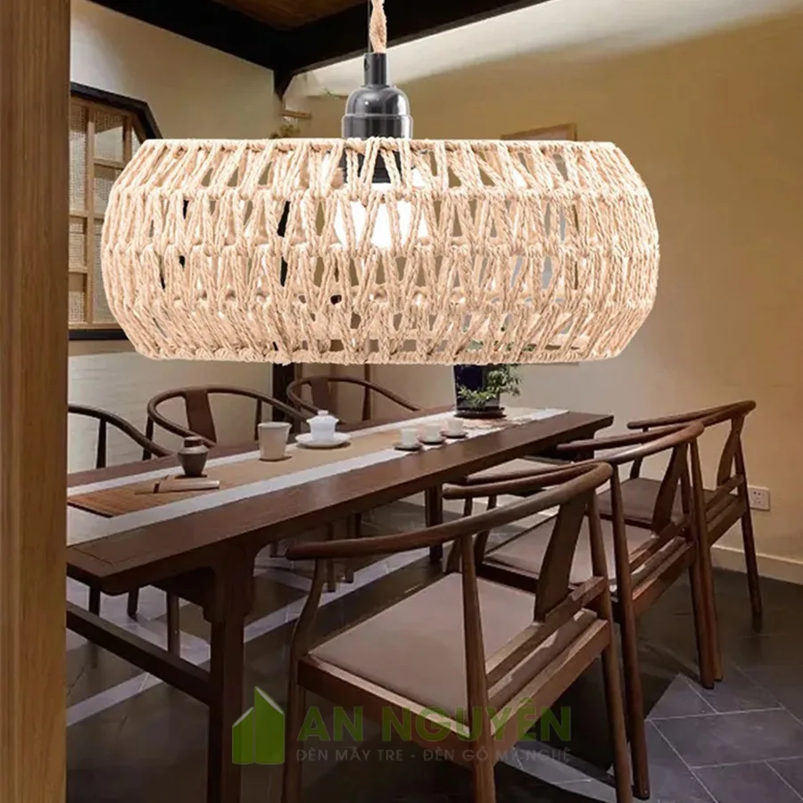 Đèn Dây Thừng: Mẫu đèn thả quấn thừng kiểu chiếc nhẫn trang trí bàn ăn