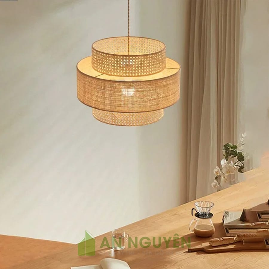 đèn mây mắt cáo ba tầng xen vải
