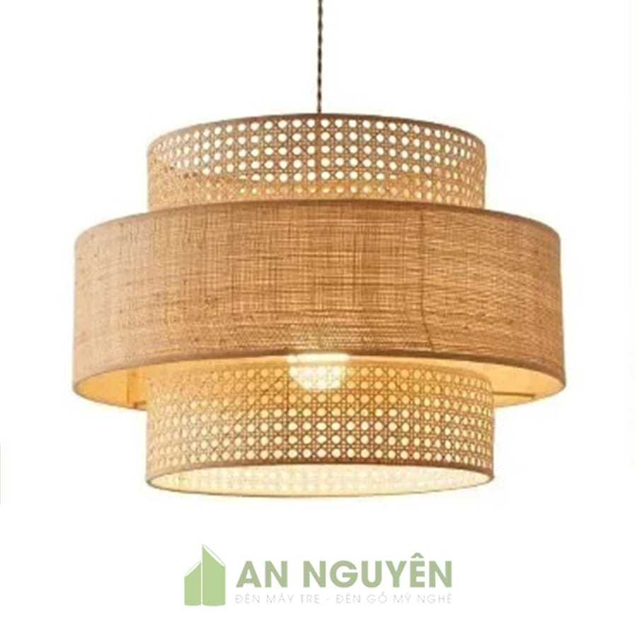 đèn mây mắt cáo ba tầng xen vải