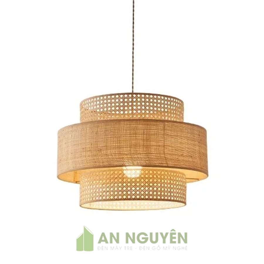 đèn mây mắt cáo ba tầng xen vải