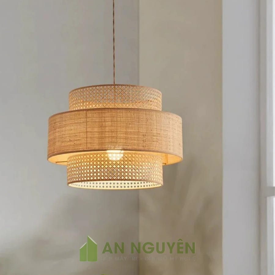 đèn mây mắt cáo ba tầng xen vải