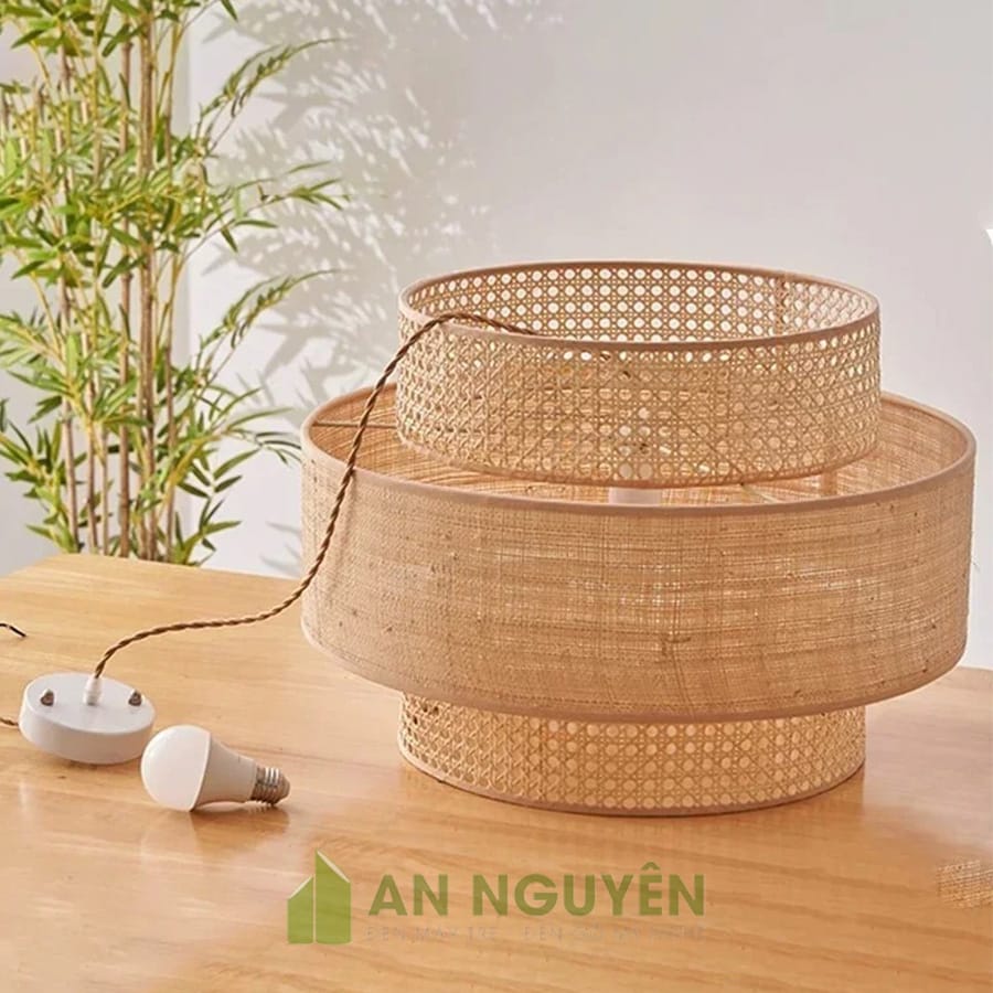 đèn mây mắt cáo ba tầng xen vải