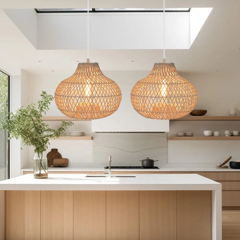 Đèn mây tre quầy đảo bếp đẹp Đèn mây tre quầy đảo bếp đẹp