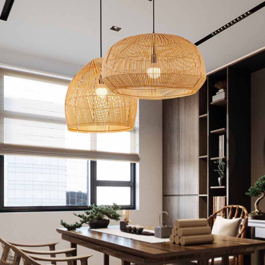 Mẫu đèn thả chất liệu mây tre đan trang trí bàn ăn Mẫu đèn thả chất liệu mây tre đan trang trí bàn ăn