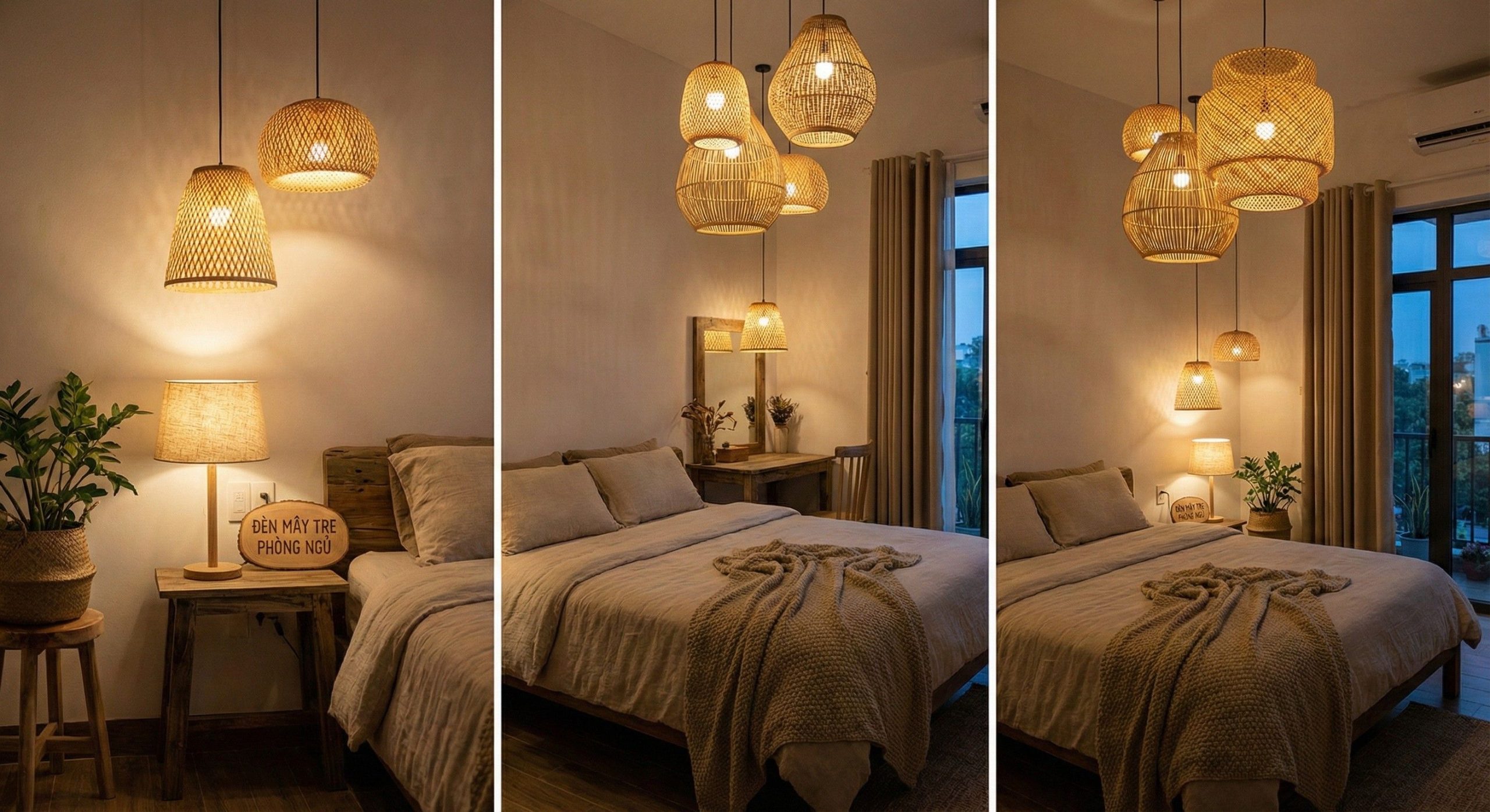 Đèn thả mây tre trang trí phòng ngủ Đèn thả mây tre trang trí phòng ngủ
