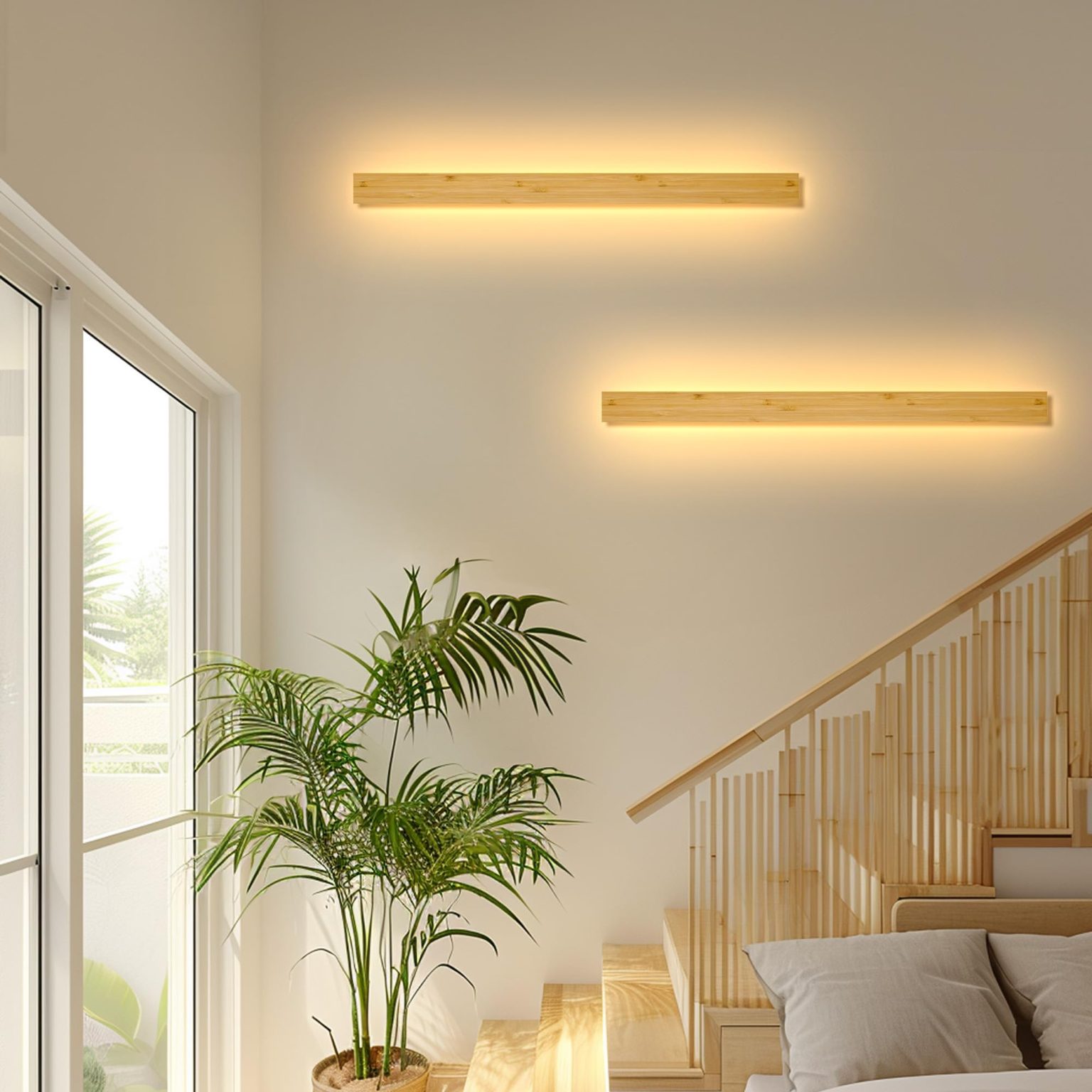 Đèn trang trí cầu thang bằng gỗ tự nhiên