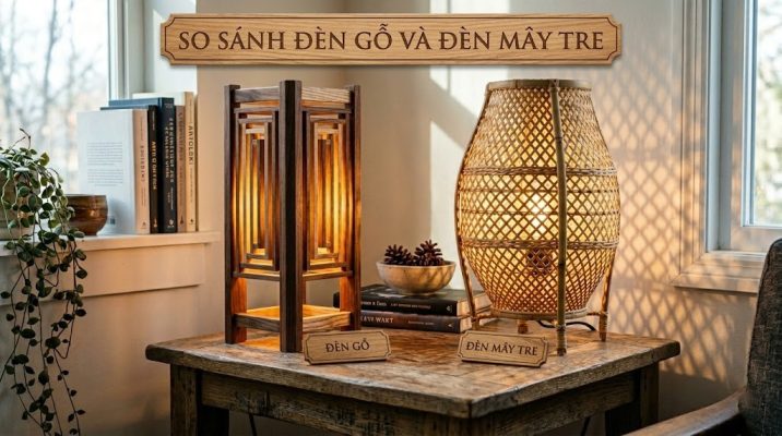 So sánh đèn gỗ và đèn mây tre